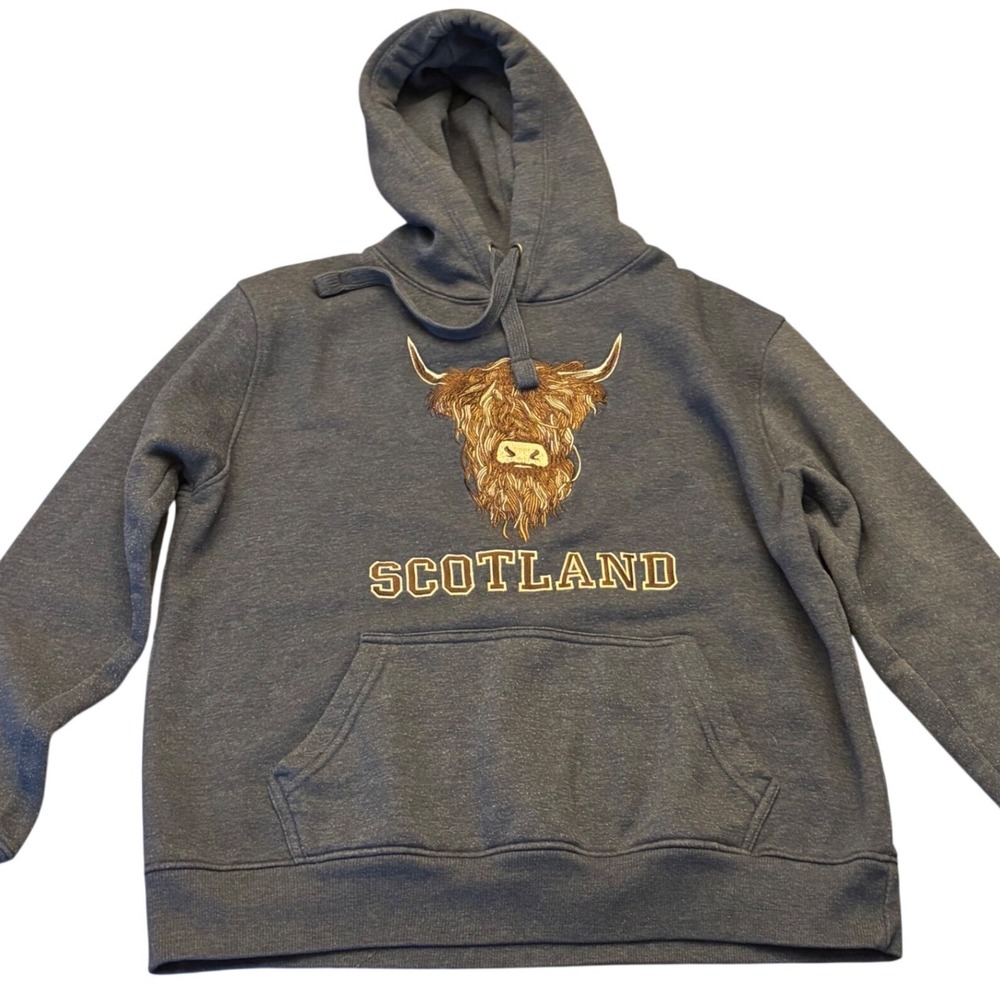Cotly | Scotland Highland Cow Embroidered Hoodie | Mens Large Pullover